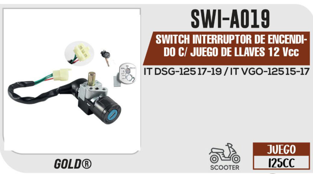 SWITCH INTERRUPTOR DE ENCENDIDO C/ JUEGO DE LLAVES 12Vcc