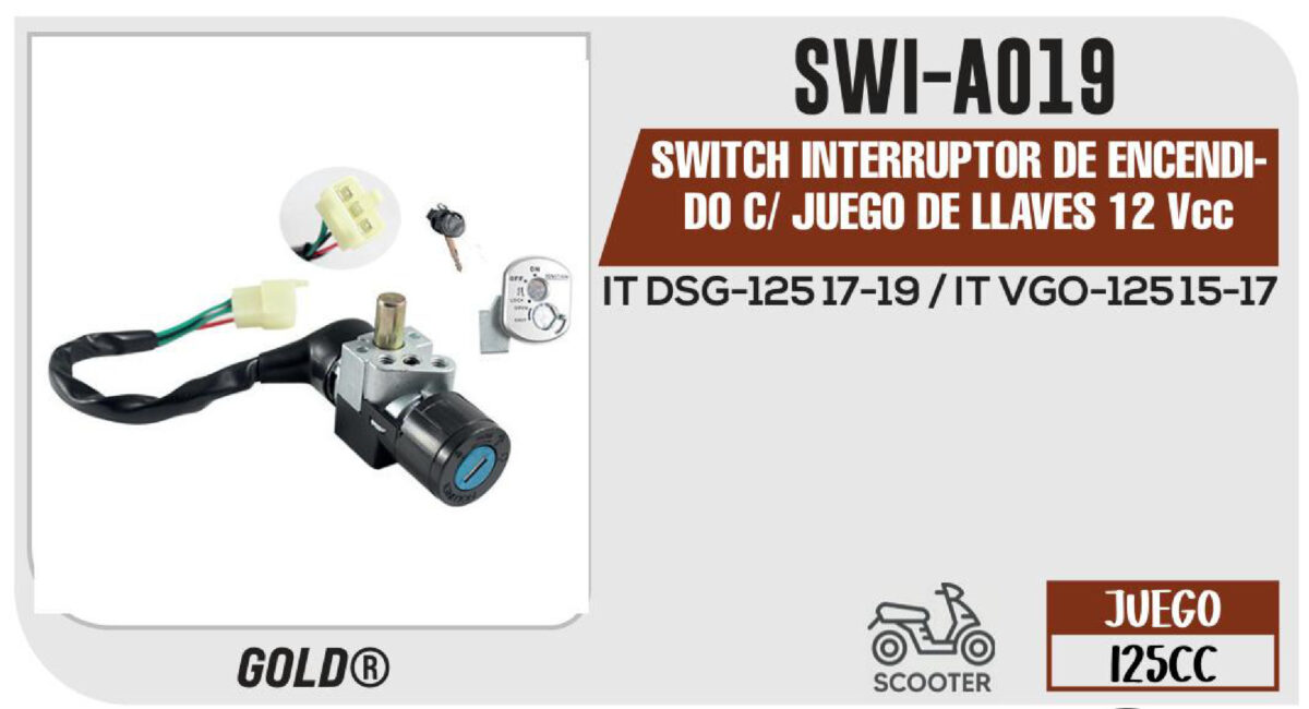SWITCH INTERRUPTOR DE ENCENDIDO C/ JUEGO DE LLAVES 12Vcc