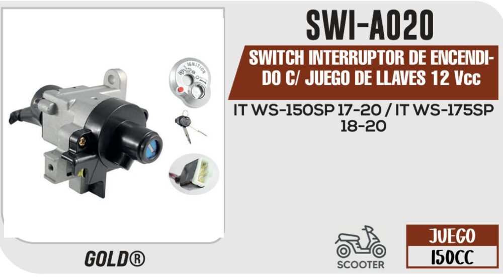 SWITCH INTERRUPTOR DE ENCENDIDO C/ JUEGO DE LLAVES 12Vcc