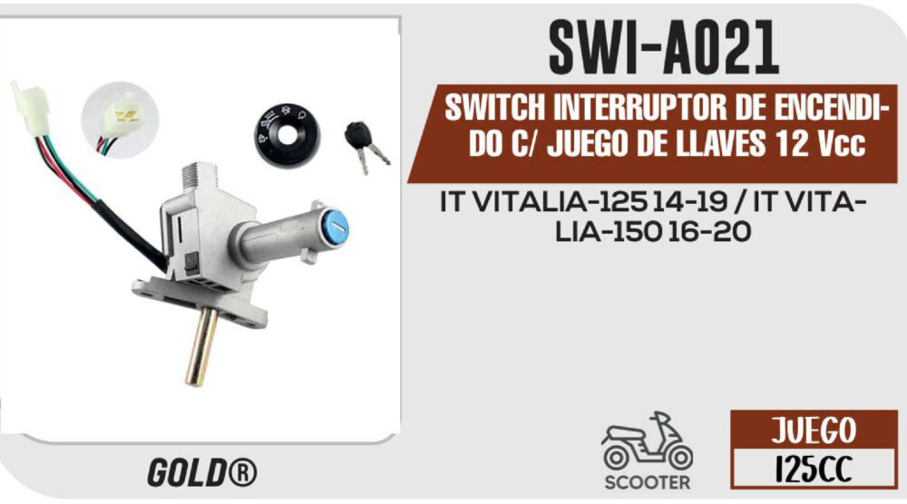 SWITCH INTERRUPTOR DE ENCENDIDO C/ JUEGO DE LLAVES 12Vcc