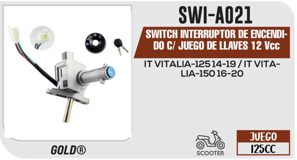 SWITCH INTERRUPTOR DE ENCENDIDO C/ JUEGO DE LLAVES 12Vcc