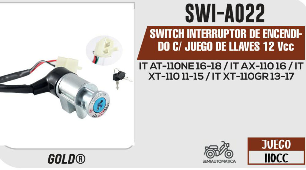 SWITCH INTERRUPTOR DE ENCENDIDO C/ JUEGO DE LLAVES 12Vcc