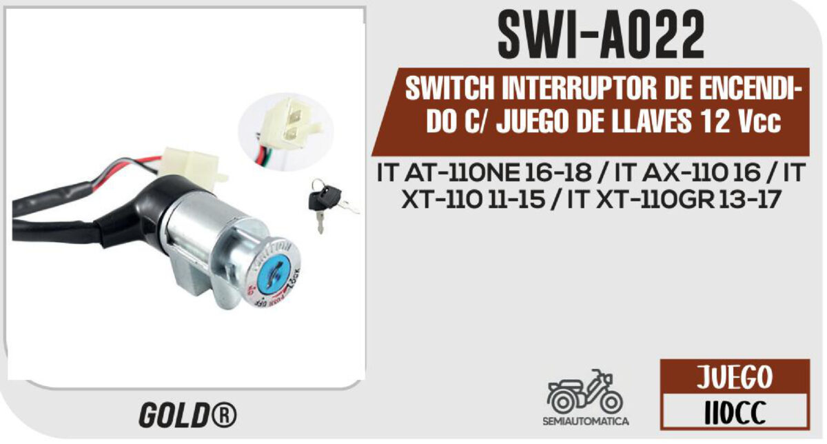 SWITCH INTERRUPTOR DE ENCENDIDO C/ JUEGO DE LLAVES 12Vcc