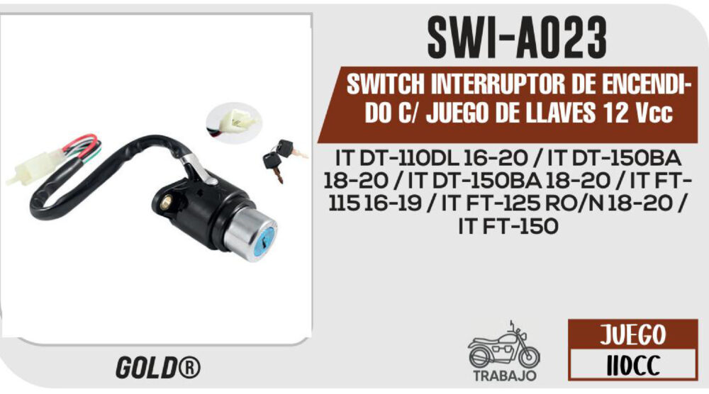 SWITCH INTERRUPTOR DE ENCENDIDO C/ JUEGO DE LLAVES 12Vcc