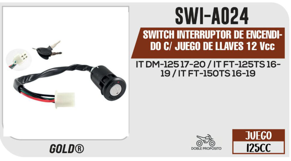 SWITCH INTERRUPTOR DE ENCENDIDO C/ JUEGO DE LLAVES 12Vcc