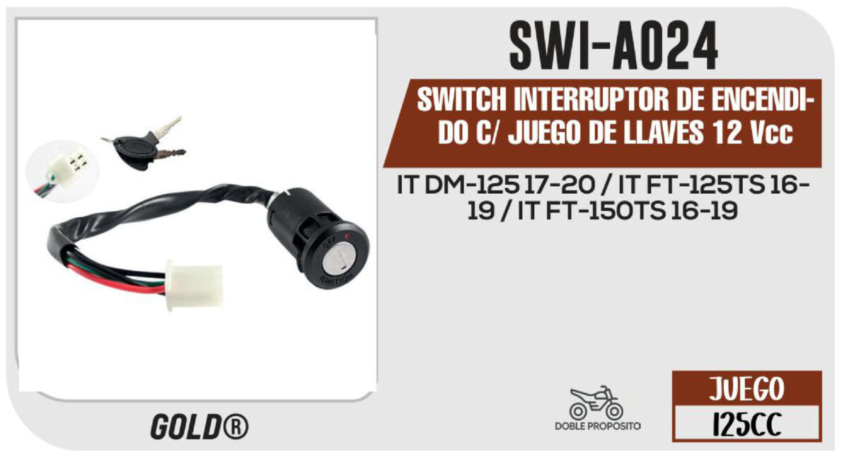 SWITCH INTERRUPTOR DE ENCENDIDO C/ JUEGO DE LLAVES 12Vcc
