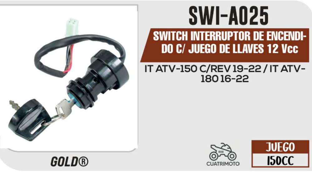 SWITCH INTERRUPTOR DE ENCENDIDO C/ JUEGO DE LLAVES 12Vcc