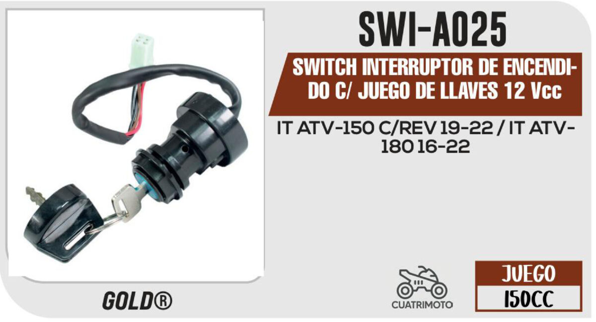 SWITCH INTERRUPTOR DE ENCENDIDO C/ JUEGO DE LLAVES 12Vcc
