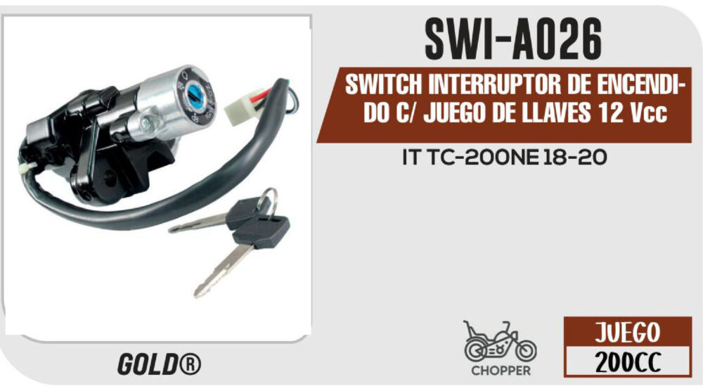 SWITCH INTERRUPTOR DE ENCENDIDO C/ JUEGO DE LLAVES 12Vcc