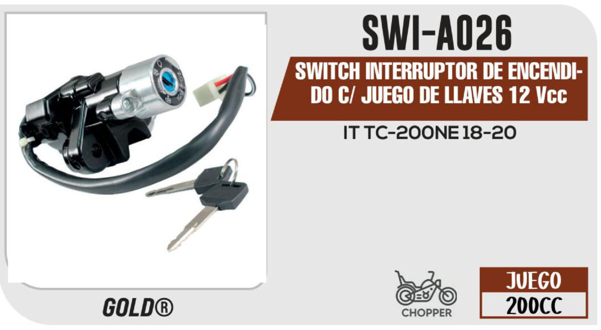 SWITCH INTERRUPTOR DE ENCENDIDO C/ JUEGO DE LLAVES 12Vcc