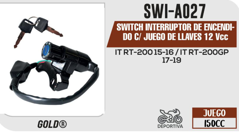 SWITCH INTERRUPTOR DE ENCENDIDO C/ JUEGO DE LLAVES 12Vcc