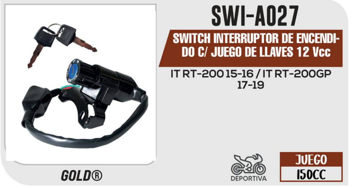 SWITCH INTERRUPTOR DE ENCENDIDO C/ JUEGO DE LLAVES 12Vcc