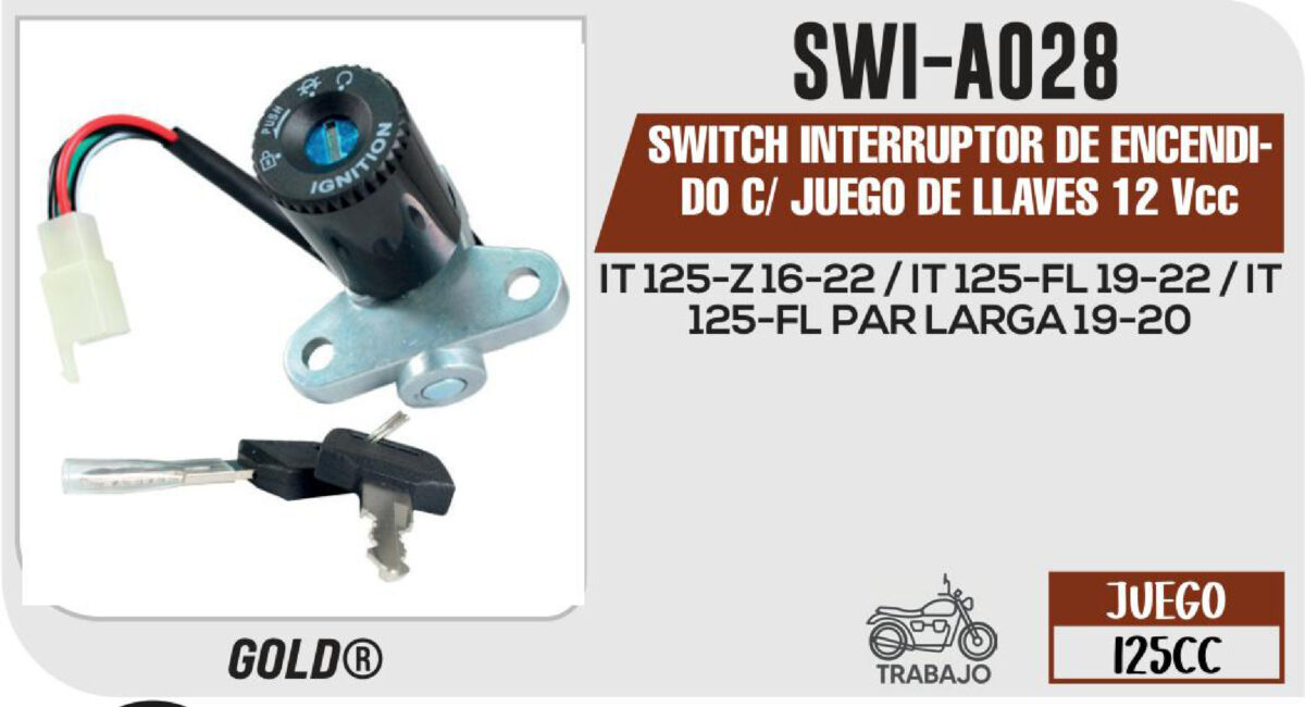 SWITCH INTERRUPTOR DE ENCENDIDO C/ JUEGO DE LLAVES 12Vcc