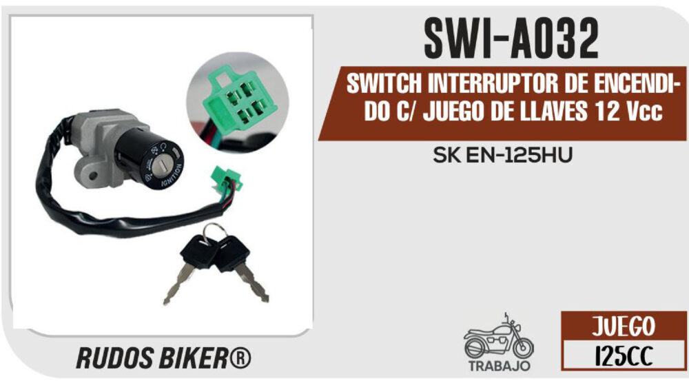SWITCH INTERRUPTOR DE ENCENDIDO C/ JUEGO DE LLAVES 12Vcc
