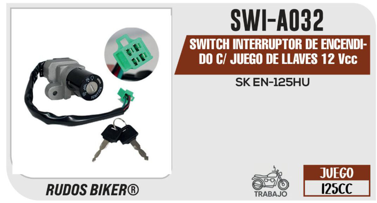 SWITCH INTERRUPTOR DE ENCENDIDO C/ JUEGO DE LLAVES 12Vcc