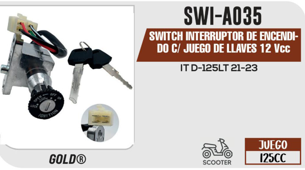 SWITCH INTERRUPTOR DE ENCENDIDO C/ JUEGO DE LLAVES 12Vcc