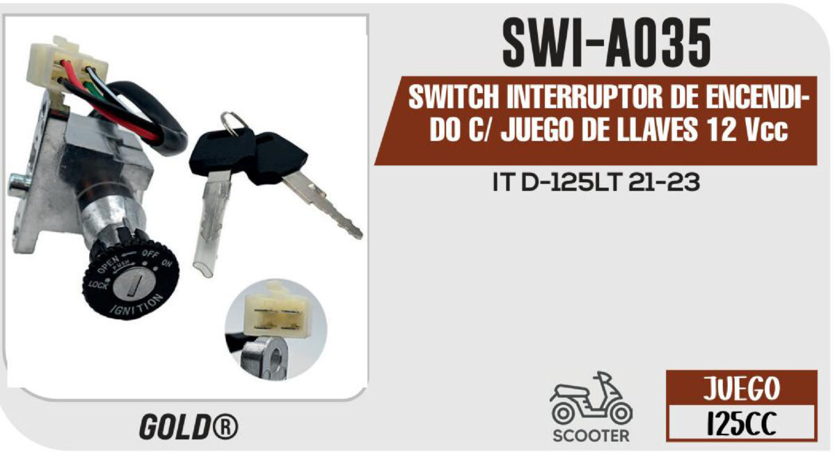 SWITCH INTERRUPTOR DE ENCENDIDO C/ JUEGO DE LLAVES 12Vcc