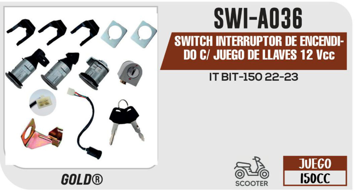 SWITCH INTERRUPTOR DE ENCENDIDO C/ JUEGO DE LLAVES 12Vcc