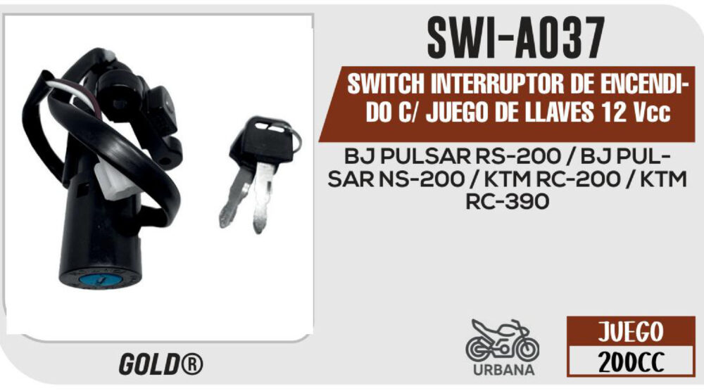 SWITCH INTERRUPTOR DE ENCENDIDO C/ JUEGO DE LLAVES 12Vcc