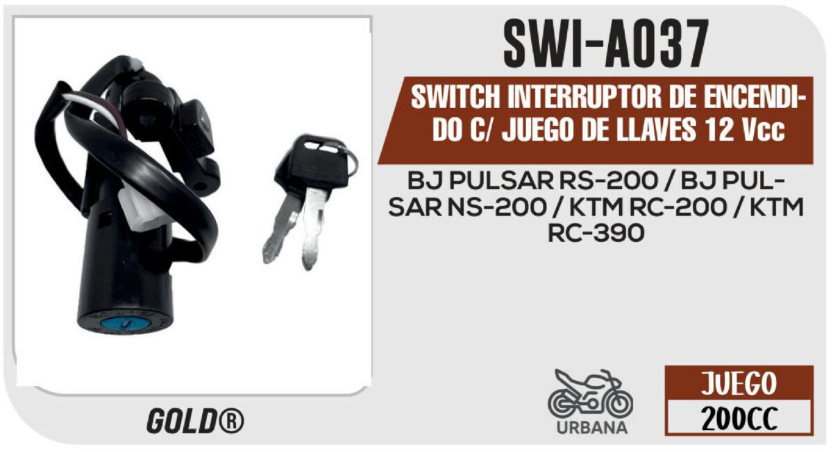 SWITCH INTERRUPTOR DE ENCENDIDO C/ JUEGO DE LLAVES 12Vcc