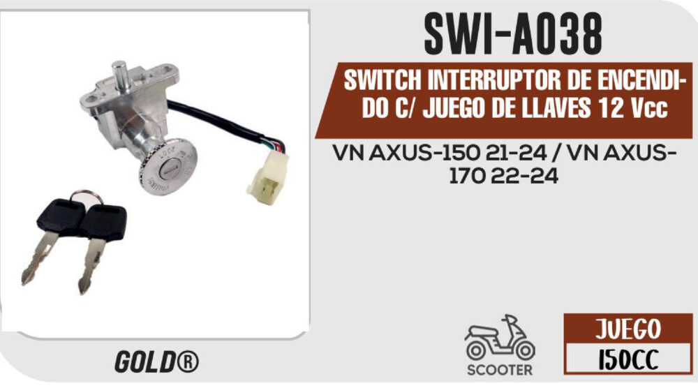 SWITCH INTERRUPTOR DE ENCENDIDO C/ JUEGO DE LLAVES 12Vcc