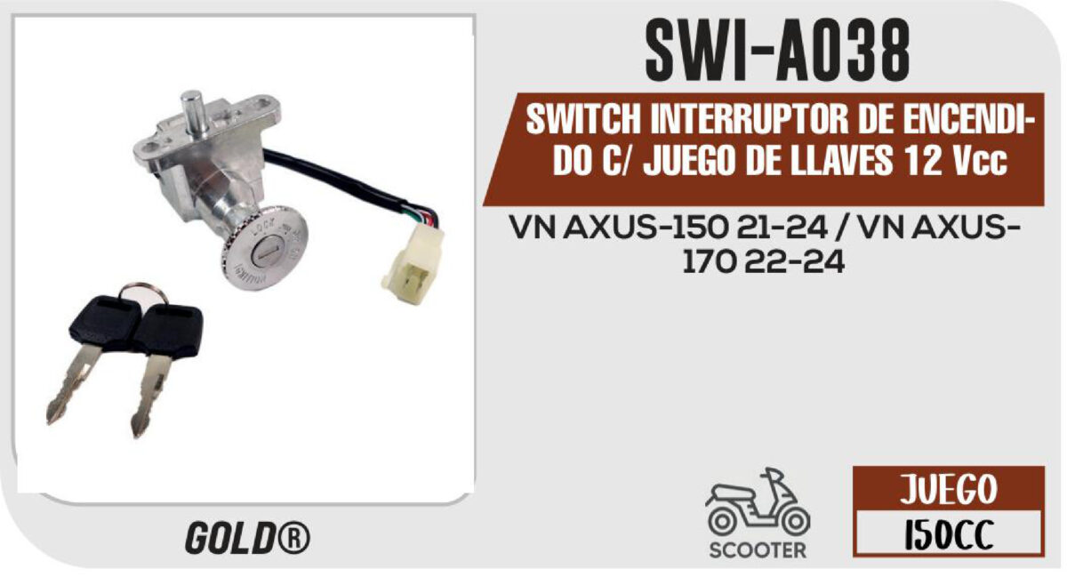 SWITCH INTERRUPTOR DE ENCENDIDO C/ JUEGO DE LLAVES 12Vcc