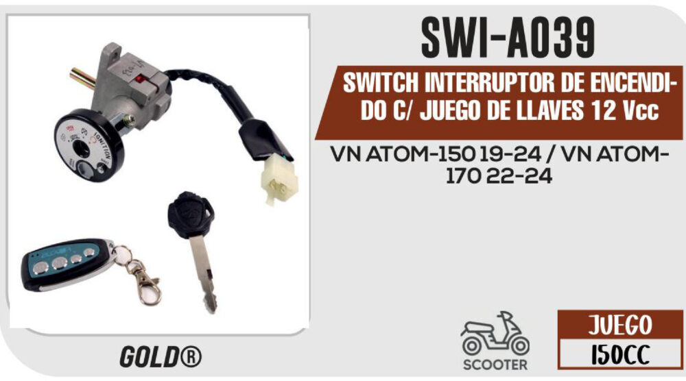 SWITCH INTERRUPTOR DE ENCENDIDO C/ JUEGO DE LLAVES 12Vcc