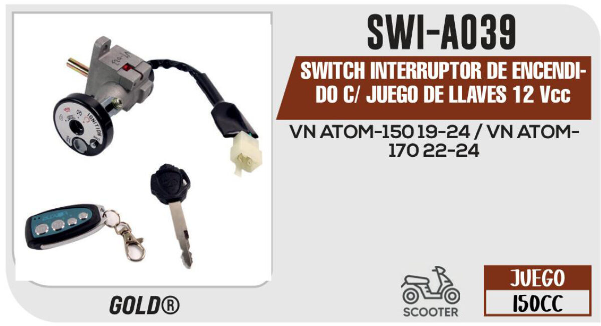SWITCH INTERRUPTOR DE ENCENDIDO C/ JUEGO DE LLAVES 12Vcc
