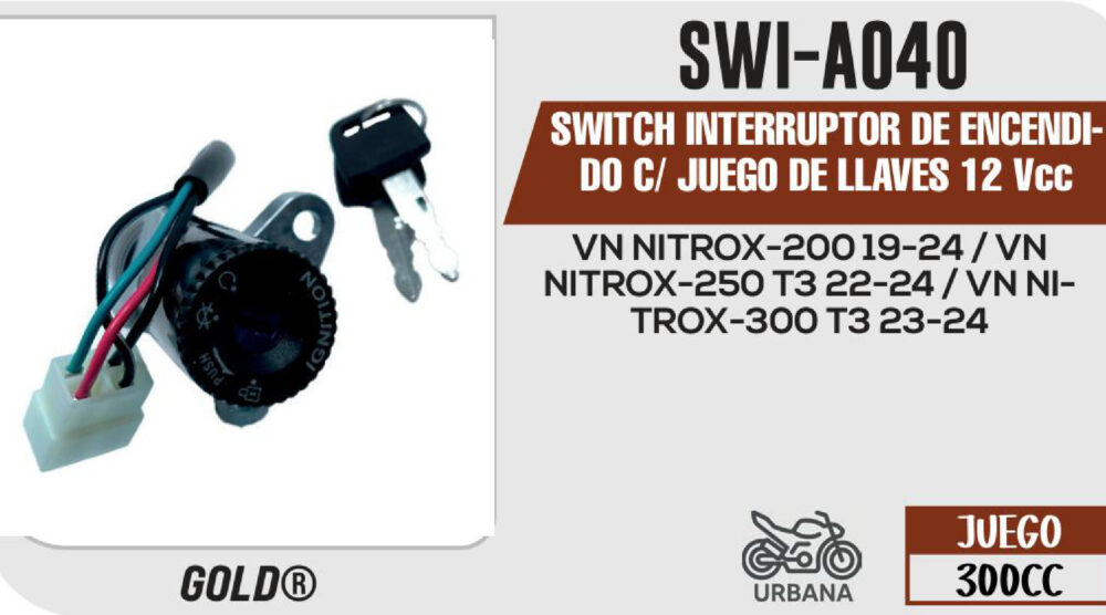 SWITCH INTERRUPTOR DE ENCENDIDO C/ JUEGO DE LLAVES 12Vcc