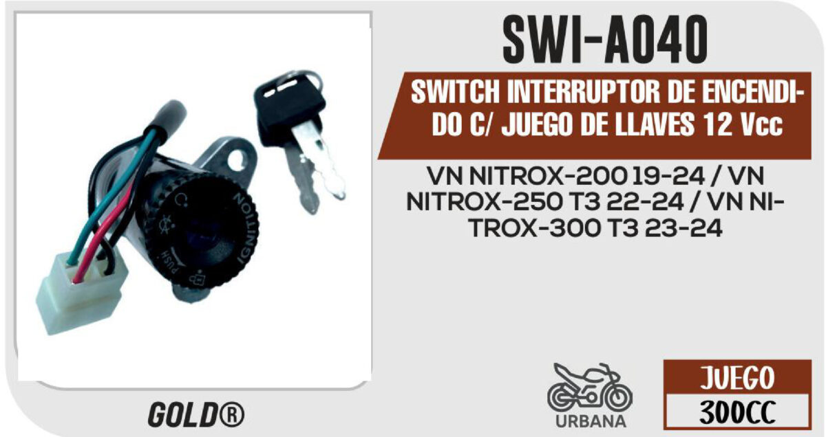 SWITCH INTERRUPTOR DE ENCENDIDO C/ JUEGO DE LLAVES 12Vcc
