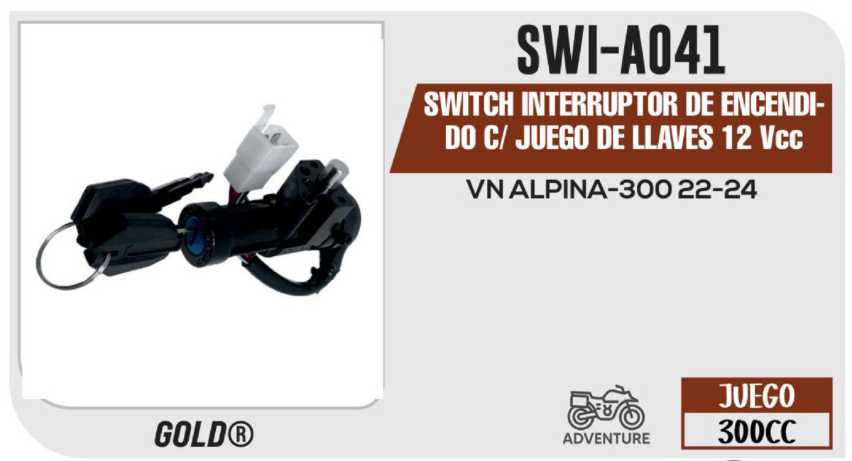 SWITCH INTERRUPTOR DE ENCENDIDO C/ JUEGO DE LLAVES 12Vcc
