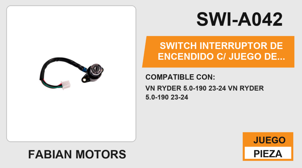 SWITCH INTERRUPTOR DE ENCENDIDO C/ JUEGO DE LLAVES 12Vcc