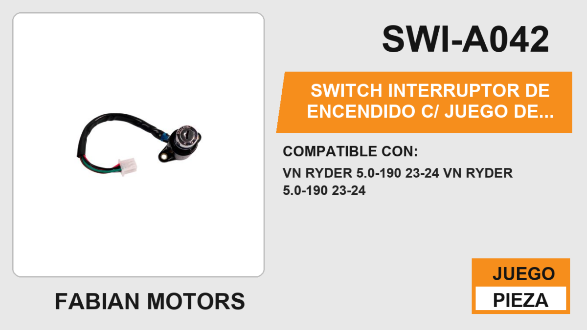 SWITCH INTERRUPTOR DE ENCENDIDO C/ JUEGO DE LLAVES 12Vcc