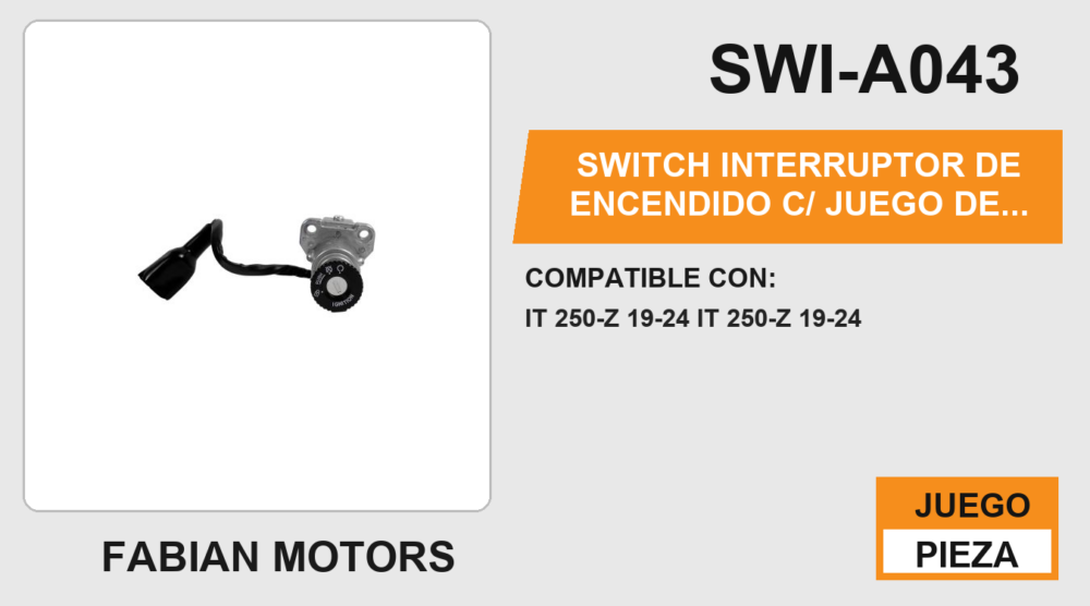 SWITCH INTERRUPTOR DE ENCENDIDO C/ JUEGO DE LLAVES 12Vcc