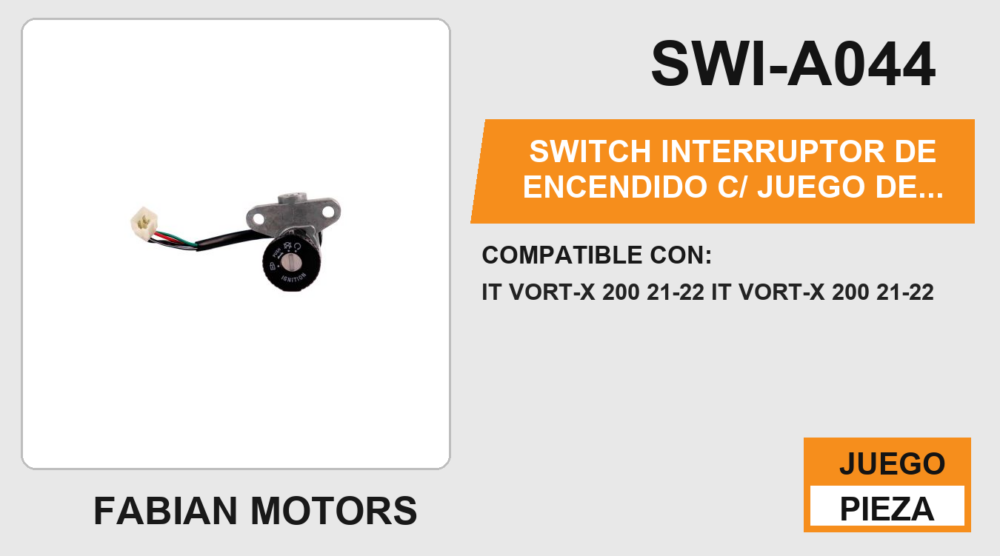 SWITCH INTERRUPTOR DE ENCENDIDO C/ JUEGO DE LLAVES 12Vcc