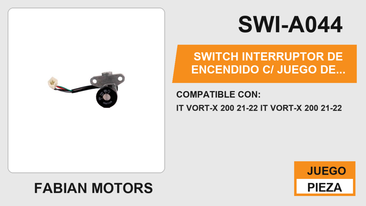 SWITCH INTERRUPTOR DE ENCENDIDO C/ JUEGO DE LLAVES 12Vcc