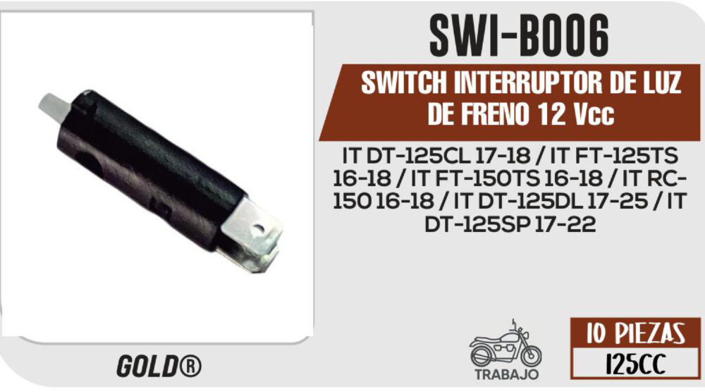 SWITCH INTERRUPTOR DE LUZ DE FRENO 12Vcc