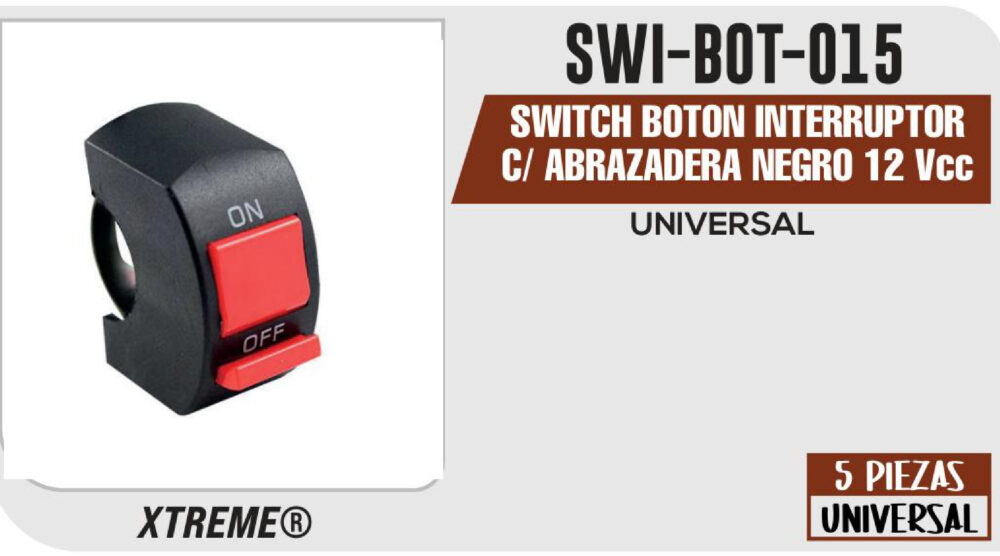 SWITCH BOTON INTERRUPTOR C/ ABRAZADERA NEGRO 12Vcc