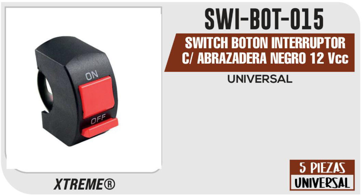 SWITCH BOTON INTERRUPTOR C/ ABRAZADERA NEGRO 12Vcc