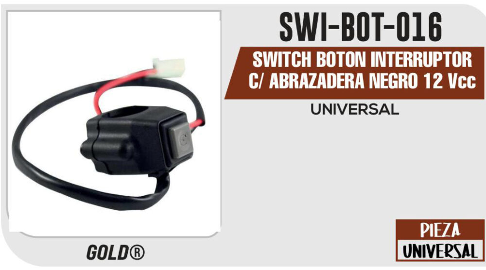 SWITCH BOTON INTERRUPTOR C/ ABRAZADERA NEGRO 12Vcc