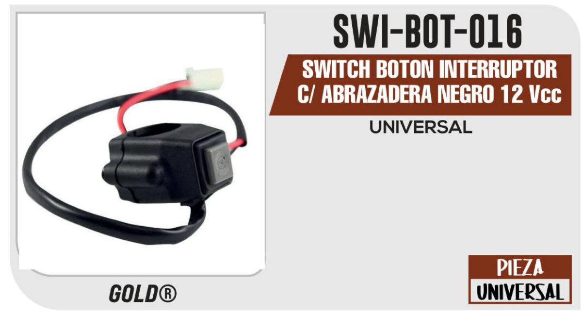 SWITCH BOTON INTERRUPTOR C/ ABRAZADERA NEGRO 12Vcc