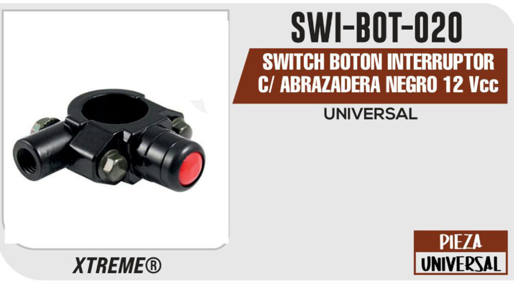 SWITCH BOTON INTERRUPTOR C/ ABRAZADERA NEGRO 12Vcc