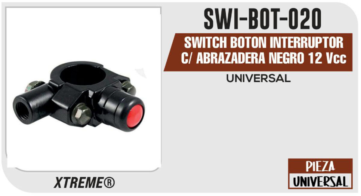 SWITCH BOTON INTERRUPTOR C/ ABRAZADERA NEGRO 12Vcc