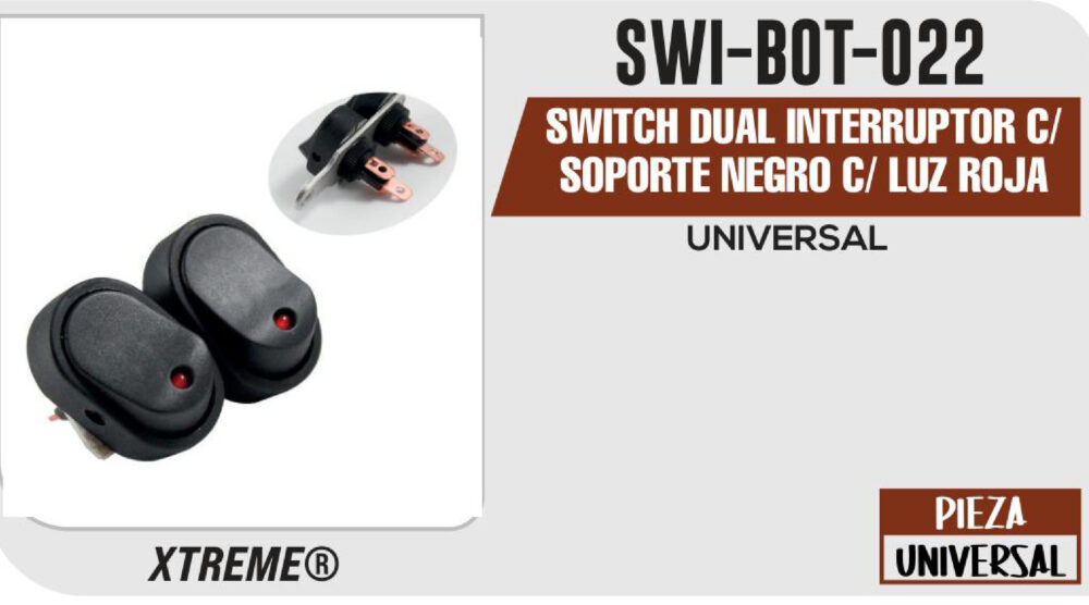 SWITCH DUAL INTERRUPTOR C/ SOPORTE NEGRO C/ LUZ ROJA 12Vcc