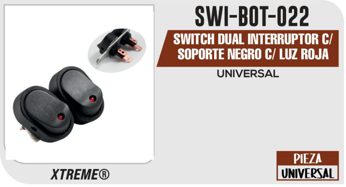SWITCH DUAL INTERRUPTOR C/ SOPORTE NEGRO C/ LUZ ROJA 12Vcc