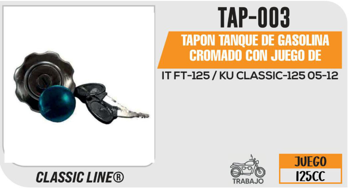TAPON TANQUE DE GASOLINA CROMADO CON JUEGO DE LLAVES