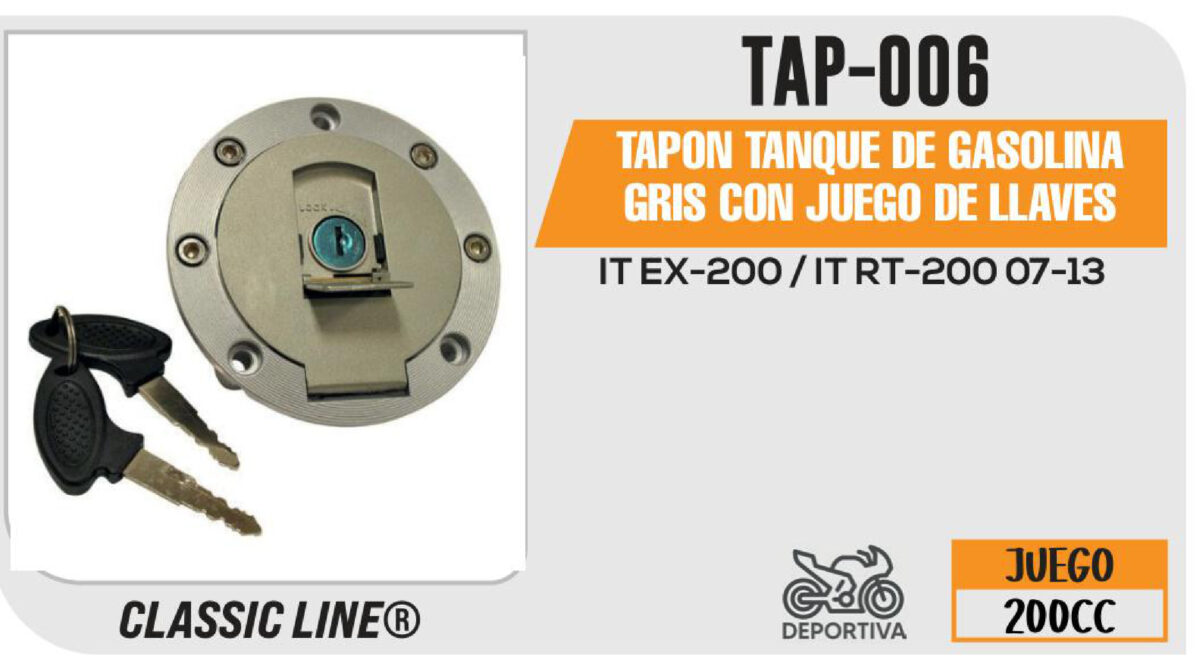 TAPON TANQUE DE GASOLINA GRIS CON JUEGO DE LLAVES
