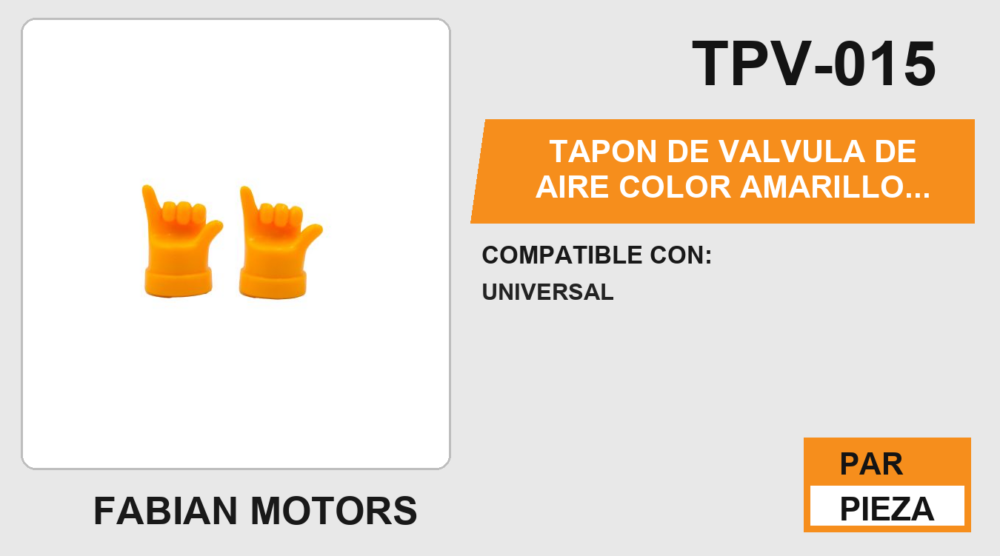 TAPON DE VALVULA DE AIRE COLOR AMARILLO MANO CHILL
