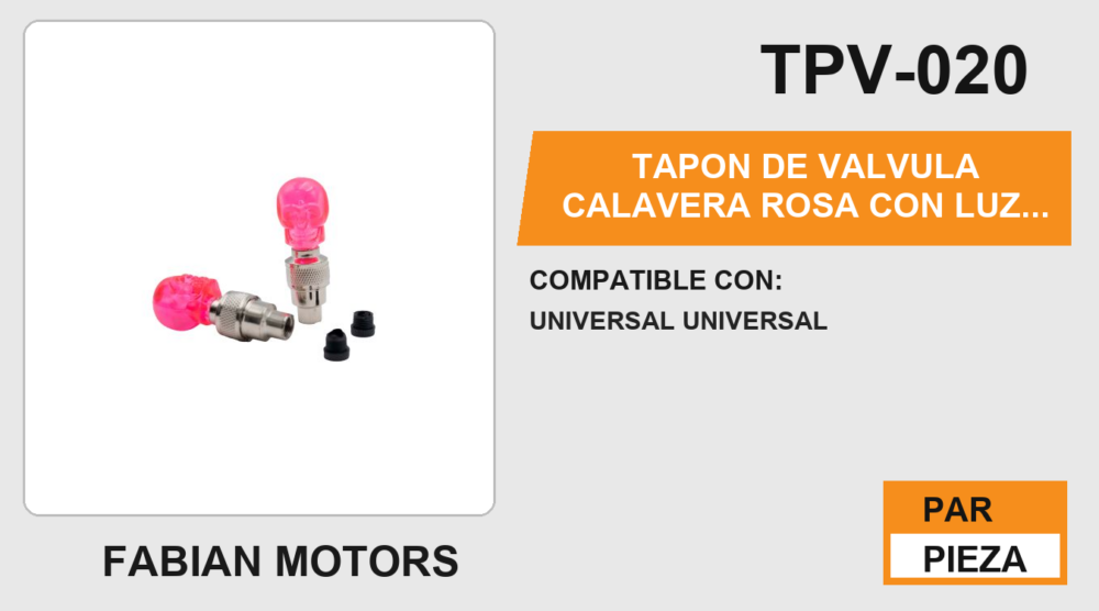 TAPON DE VALVULA CALAVERA ROSA CON LUZ 1.5 Vcc