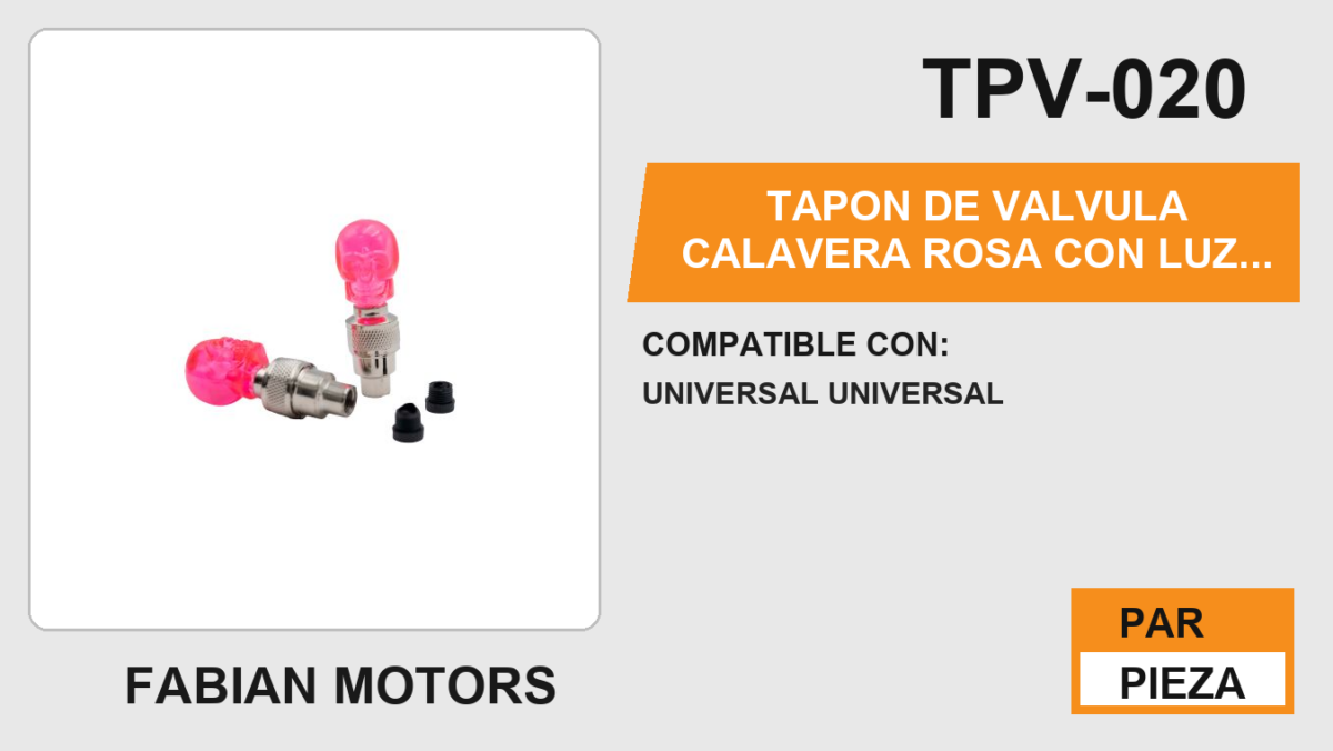 TAPON DE VALVULA CALAVERA ROSA CON LUZ 1.5 Vcc